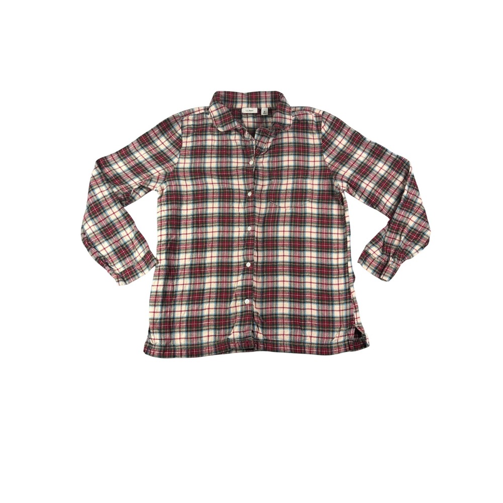 L.L.Bean Womens Plaid Flannel Button Up Shirt Red Blue White Size M Regular